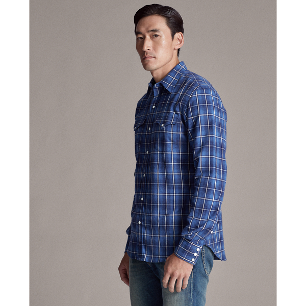 Ombre Blue Plaid Twill Western Shirt Purple Label 4