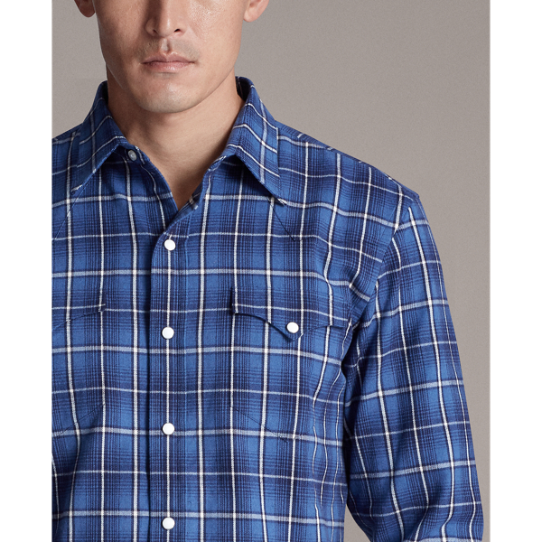 Ombre Blue Plaid Twill Western Shirt Purple Label 6