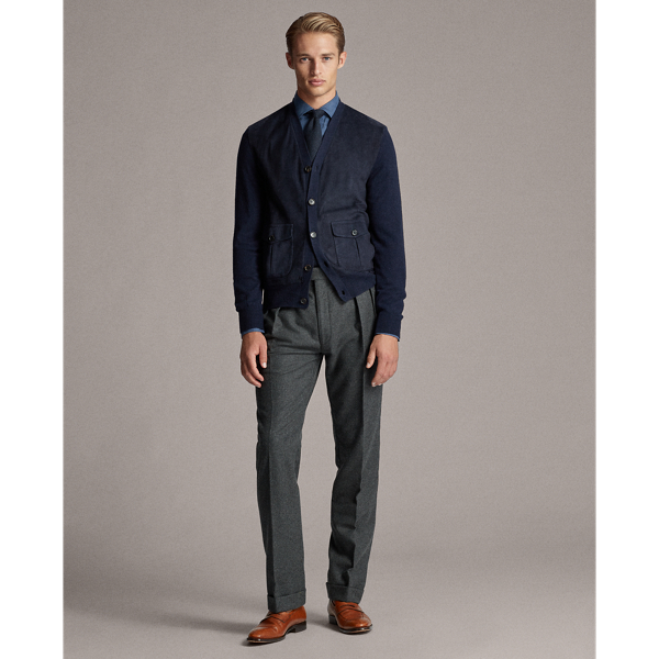 Classic Chairman Navy Suede-Front Cashmere Cardigan Purple Label 3