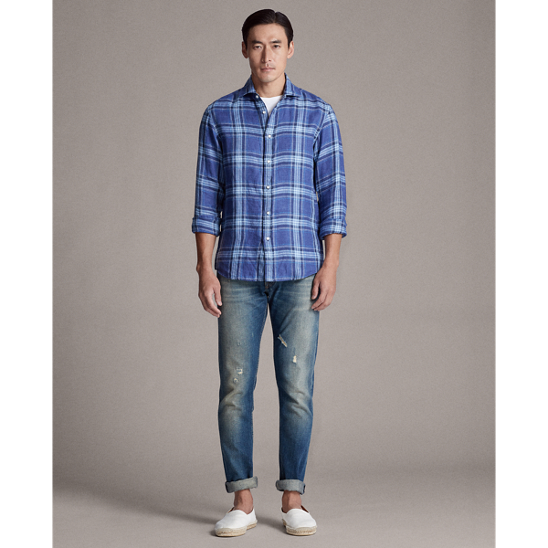Multi Blue Plaid Linen Twill Shirt Purple Label 3