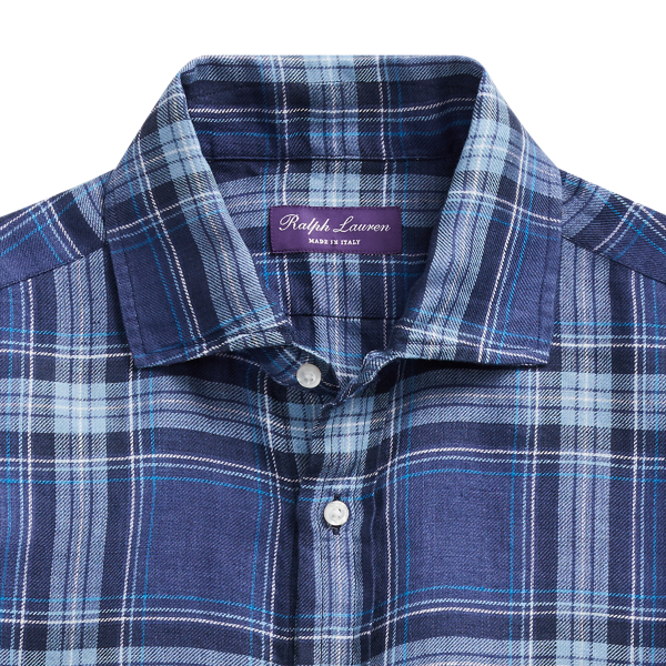 Multi Blue Plaid Linen Twill Shirt Purple Label 7