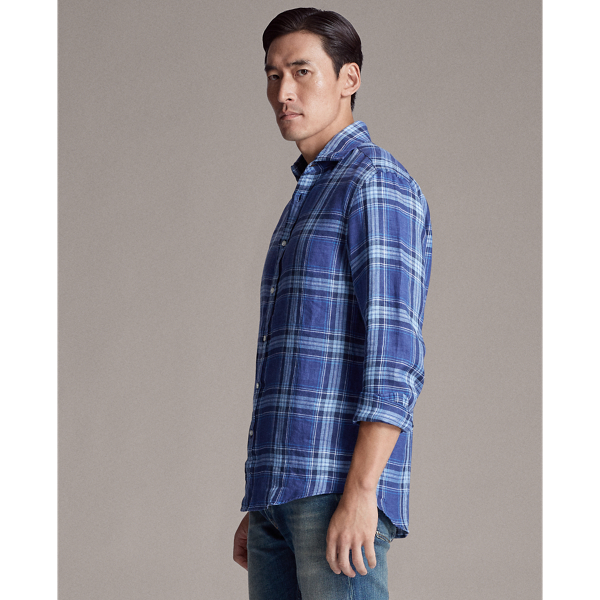Multi Blue Plaid Linen Twill Shirt Purple Label 4