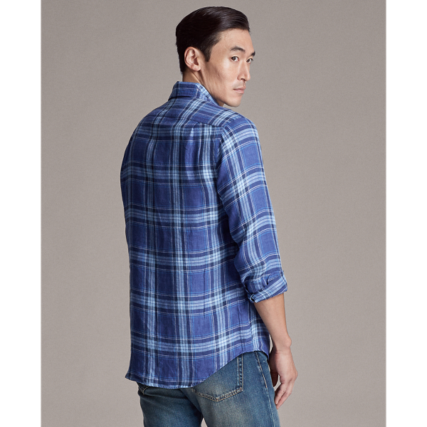 Multi Blue Plaid Linen Twill Shirt Purple Label 5