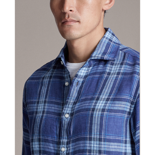 Multi Blue Plaid Linen Twill Shirt Purple Label 6