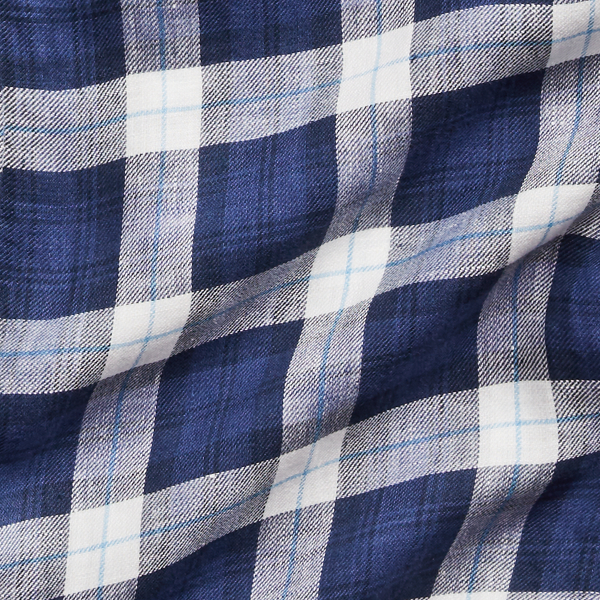 Blue And White Plaid Linen Western Shirt Purple Label 8