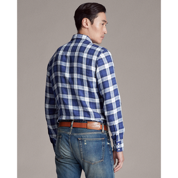 Blue And White Plaid Linen Western Shirt Purple Label 5