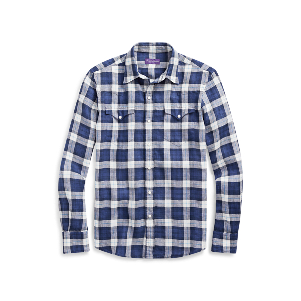 Plaid Linen Western Shirt Purple Label 1