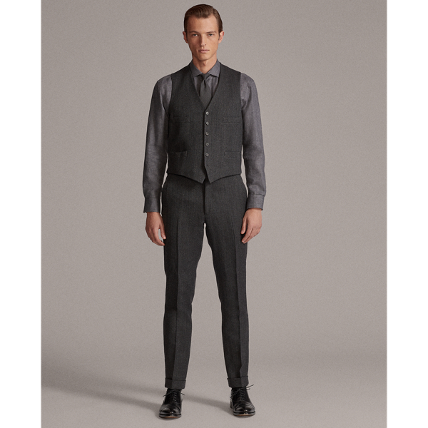 Black/Grey Herringbone Wool-Linen Waistcoat Purple Label 3