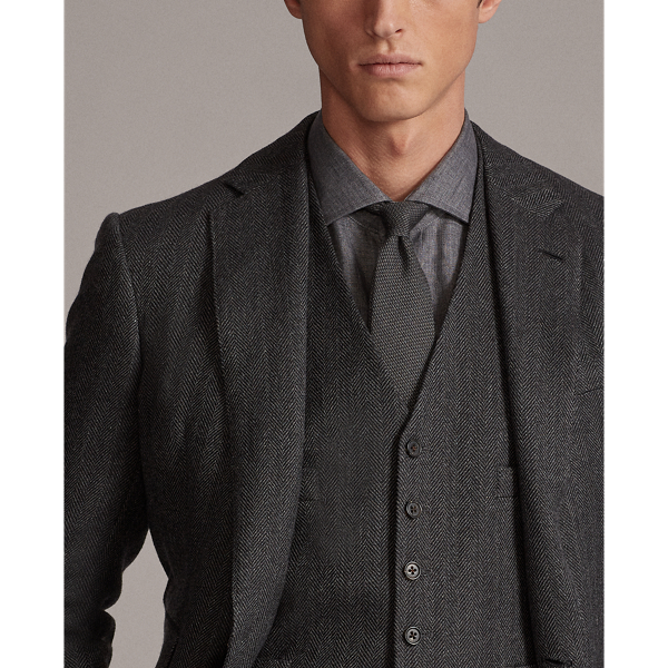 Black/Grey Herringbone Wool-Linen Waistcoat Purple Label 5