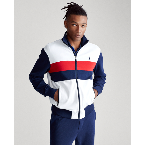 Polo Ralph Lauren Cotton Interlock sale Track Jacket Full Zip White Navy Blue Men's S