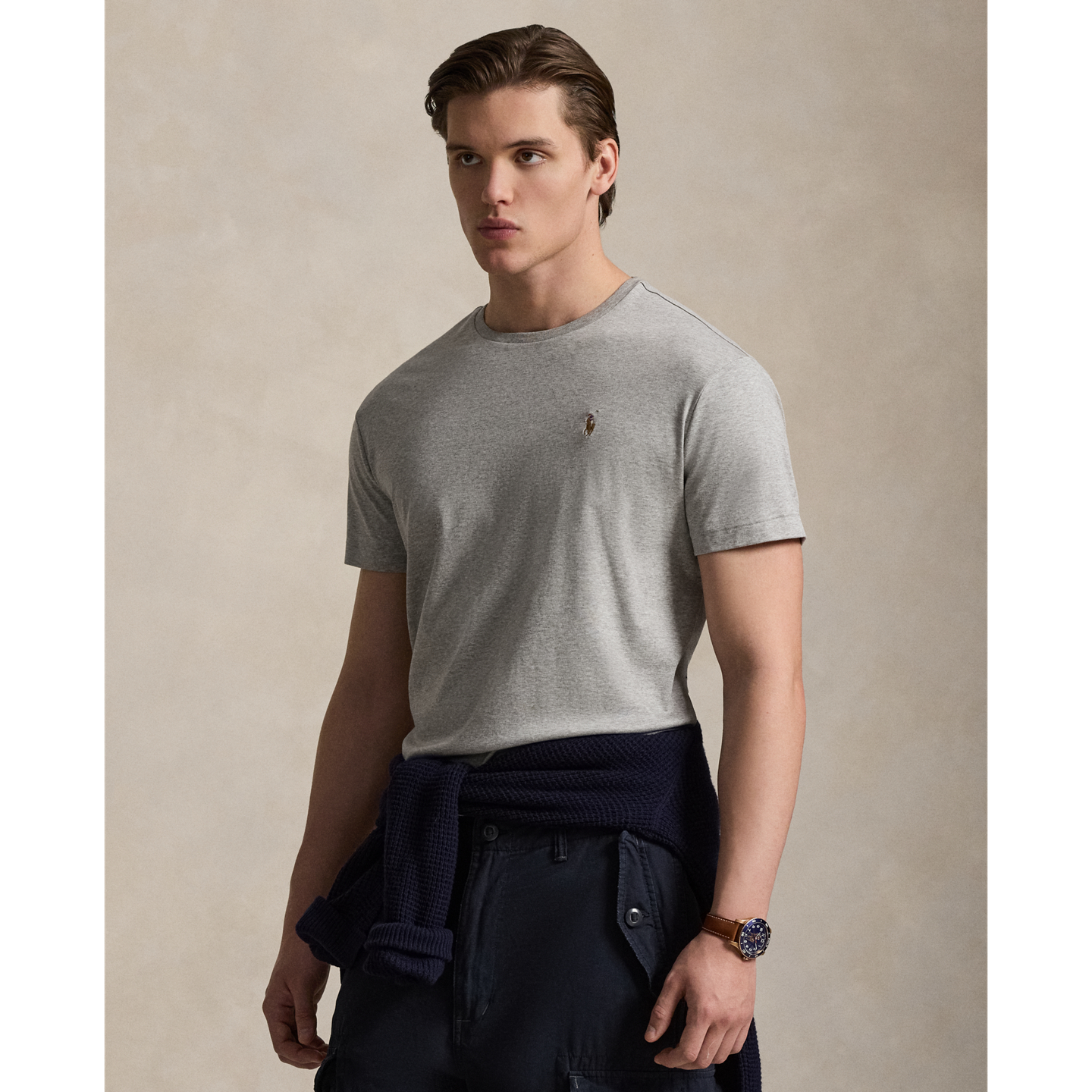 Мужская футболка Ralph Lauren Classic Fit Soft Cotton Crewneck, цвет: Меланжевый, вариант 1 — фото 4