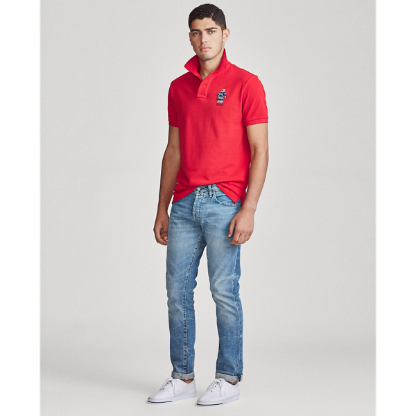 Custom-Slim-Fit Piqu&eacute;-Polohemd mit Bear Polo Ralph Lauren in RL 2000 Red Usa Bear 4