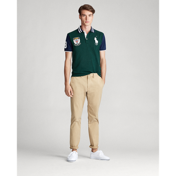 College Green/Cruise Navy Custom Slim Fit Mesh Polo Polo Ralph Lauren 4
