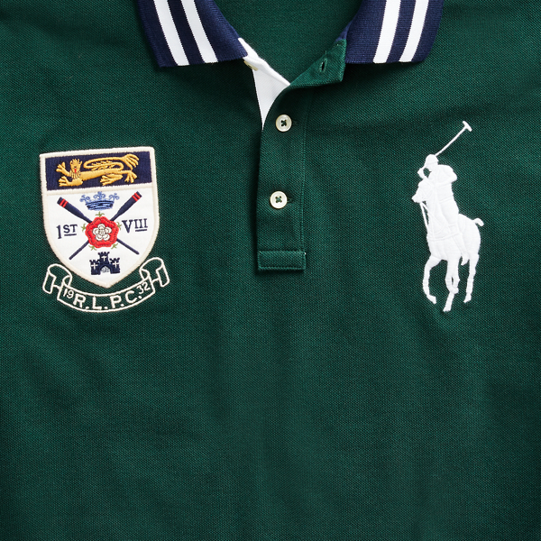 College Green/Cruise Navy Custom Slim Fit Mesh Polo Polo Ralph Lauren 6