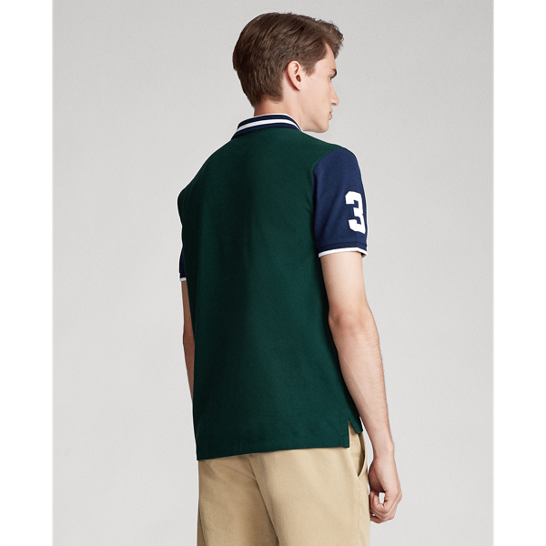 College Green/Cruise Navy Custom Slim Fit Mesh Polo Polo Ralph Lauren 5