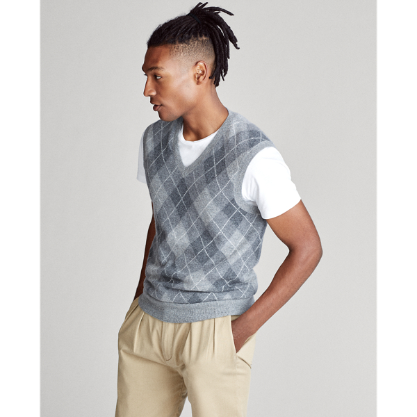 Grey Multi Argyle Cashmere Sweater Vest Polo Ralph Lauren 4