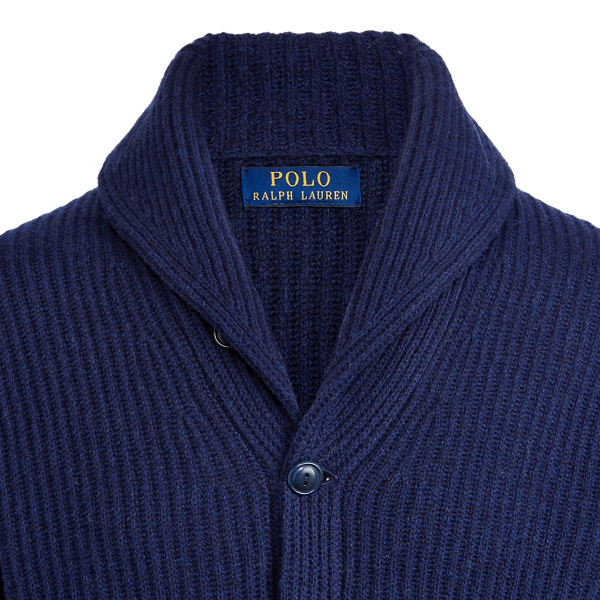 Spring Navy Heather Wool Shawl-Collar Cardigan Polo Ralph Lauren 7