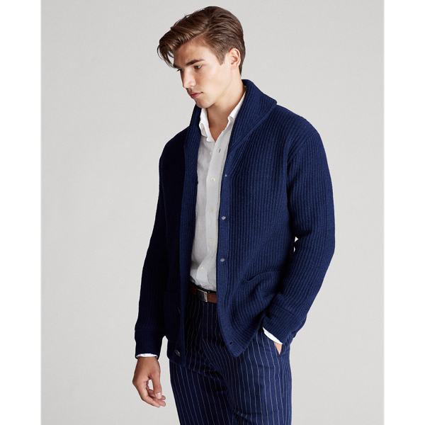 Spring Navy Heather Wool Shawl-Collar Cardigan Polo Ralph Lauren 4