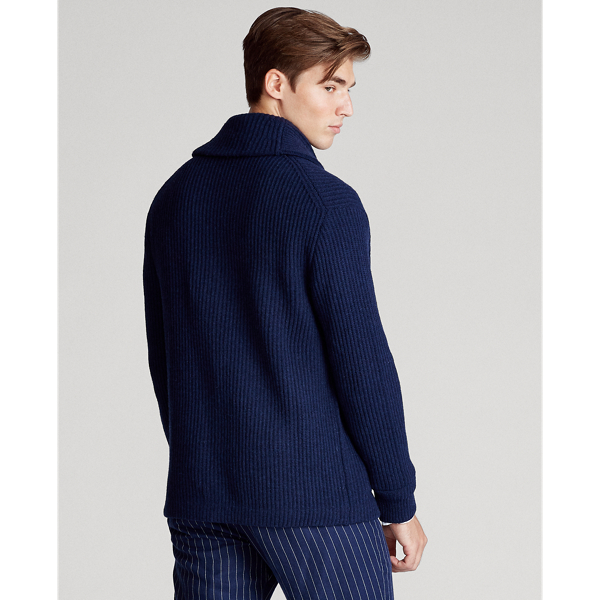 Spring Navy Heather Wool Shawl-Collar Cardigan Polo Ralph Lauren 5