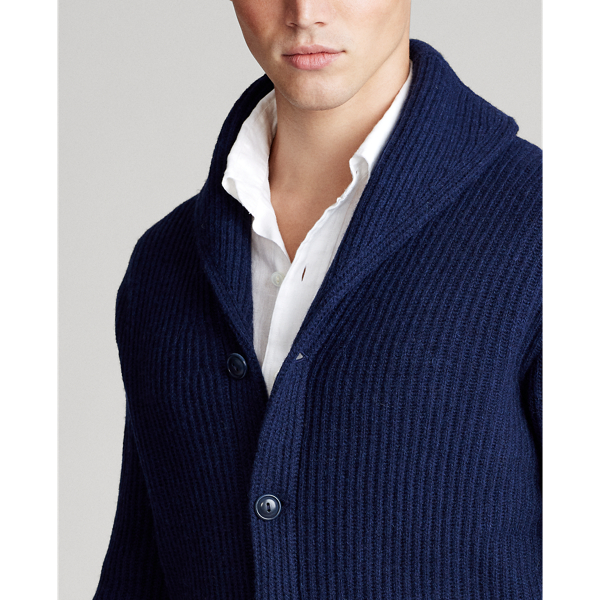 Spring Navy Heather Wool Shawl-Collar Cardigan Polo Ralph Lauren 6
