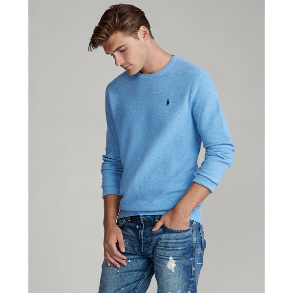 Soft Royal Heather Mesh-Knit Cotton Crewneck Sweater Polo Ralph Lauren 4