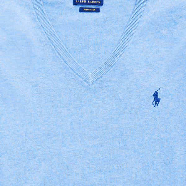 Soft Royal Heather Slim Fit Cotton V-Neck Sweater Polo Ralph Lauren 6