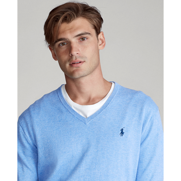 Soft Royal Heather Slim Fit Cotton V-Neck Sweater Polo Ralph Lauren 5