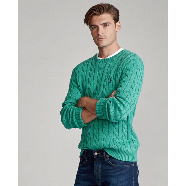 Potomac Green Heather Cable-Knit Cotton Jumper Polo Ralph Lauren 4