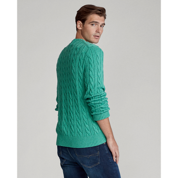 Potomac Green Heather Cable-Knit Cotton Jumper Polo Ralph Lauren 5