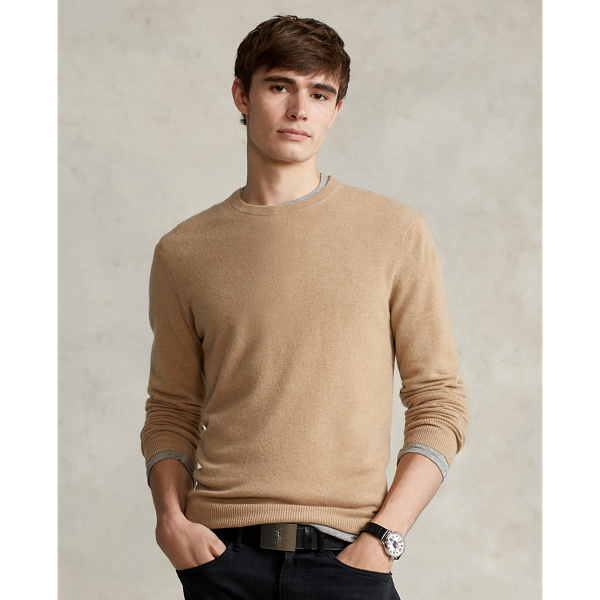 Camel Melange Washable Cashmere Crewneck Sweater Polo Ralph Lauren 1