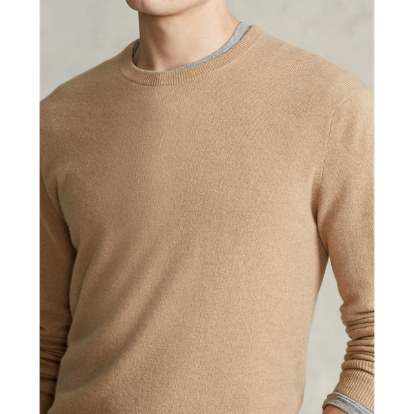 Camel Melange Washable Cashmere Crewneck Sweater Polo Ralph Lauren 6