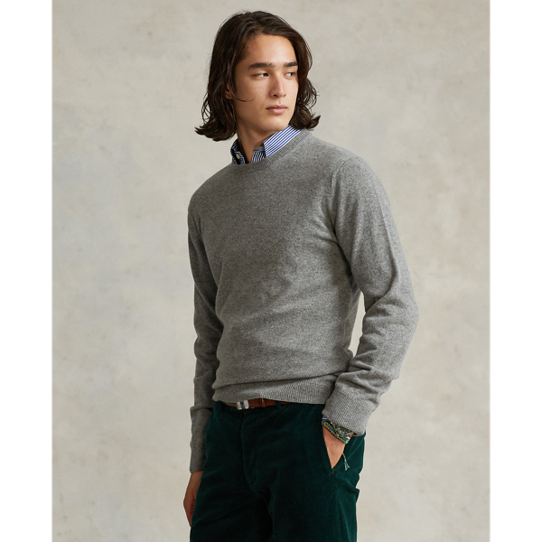 Fawn Grey Heather Washable Cashmere Crewneck Sweater Polo Ralph Lauren 1