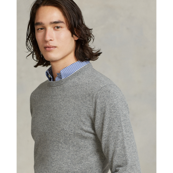 Fawn Grey Heather Washable Cashmere Crewneck Sweater Polo Ralph Lauren 6