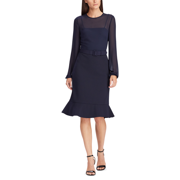 Lighthouse Navy Georgette-Jersey Dress Lauren 3