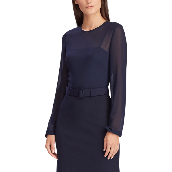 Lighthouse Navy Georgette-Jersey Dress Lauren 4