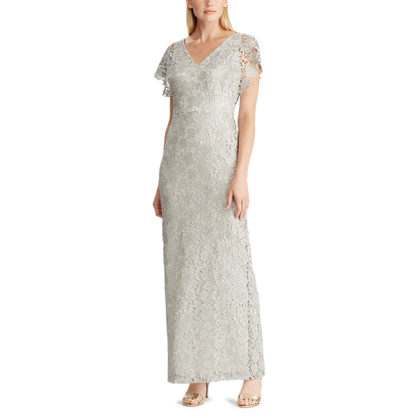 Liquid Silver Metallic-Lace Evening Gown Lauren 3