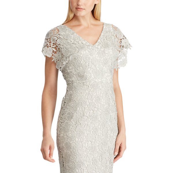 Liquid Silver Metallic-Lace Evening Gown Lauren 4