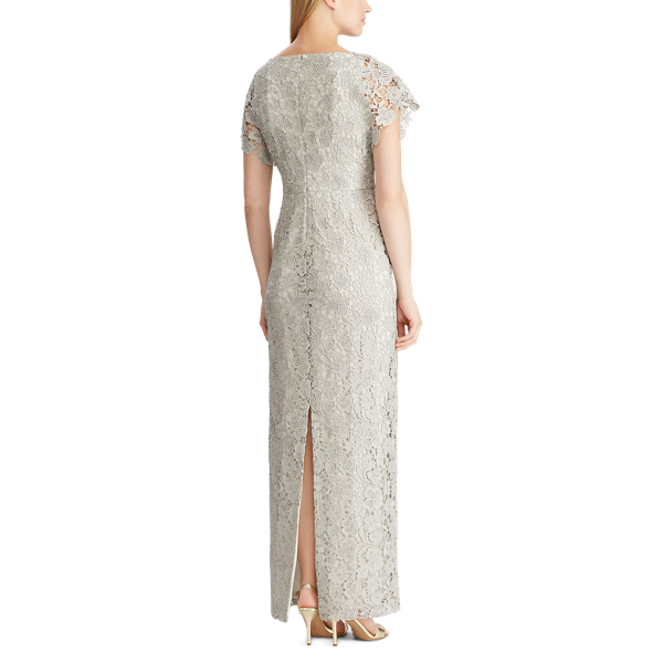 Liquid Silver Metallic-Lace Evening Gown Lauren 5