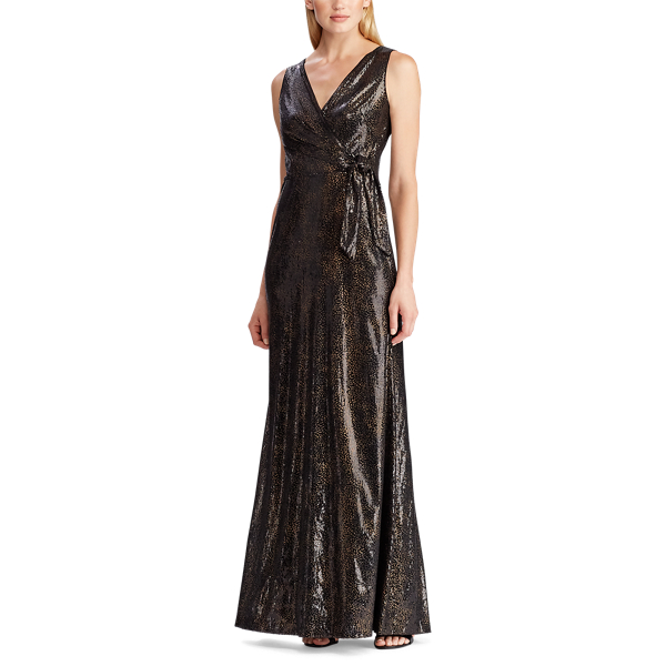 Black/Bronze Sequined Surplice Gown Lauren 3