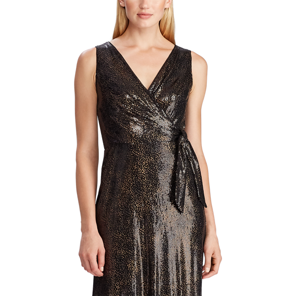 Black/Bronze Sequined Surplice Gown Lauren 4