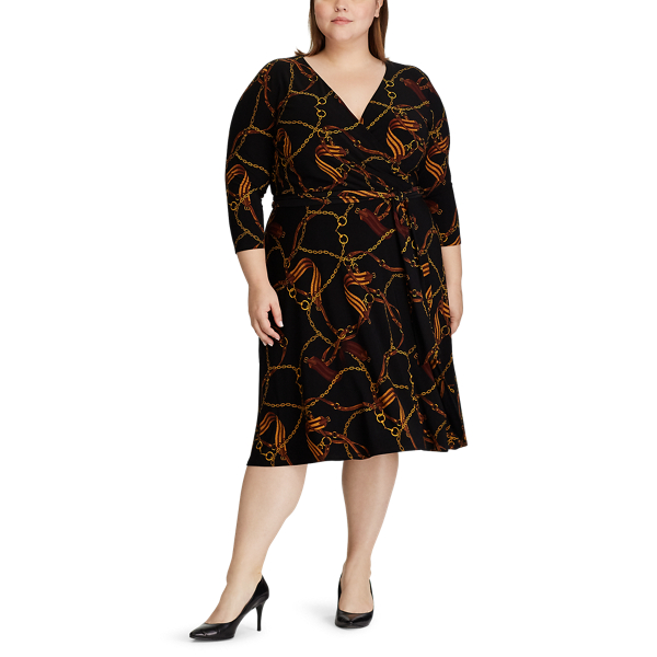 Robe ajust&eacute;e &eacute;vas&eacute;e Lauren Woman en Noir/Or/Multi 3