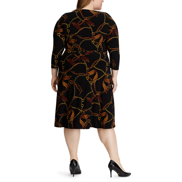 Robe ajust&eacute;e &eacute;vas&eacute;e Lauren Woman en Noir/Or/Multi 5
