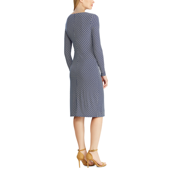 Parisian Blue/Cream Print Jersey Long-Sleeve Dress Lauren 5