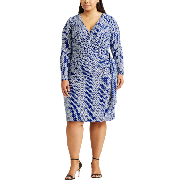 Parisian Blue/Cream Print Jersey Long-Sleeve Dress Lauren Woman 3