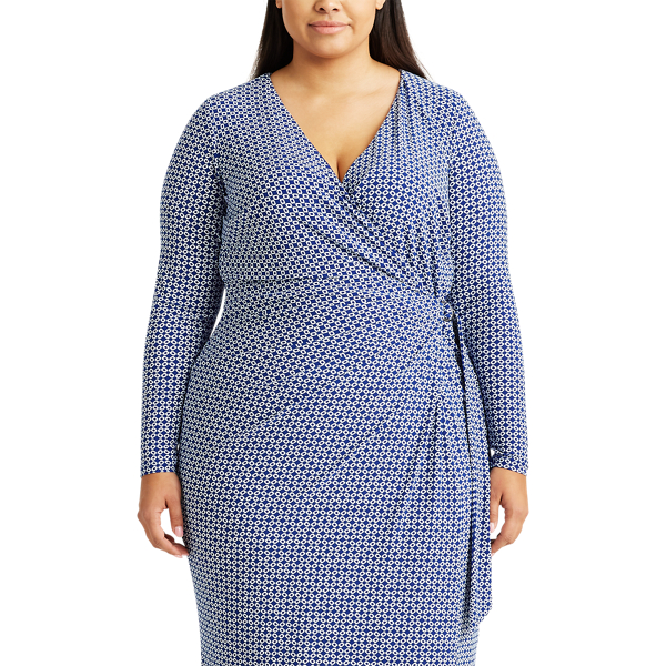 Parisian Blue/Cream Print Jersey Long-Sleeve Dress Lauren Woman 4