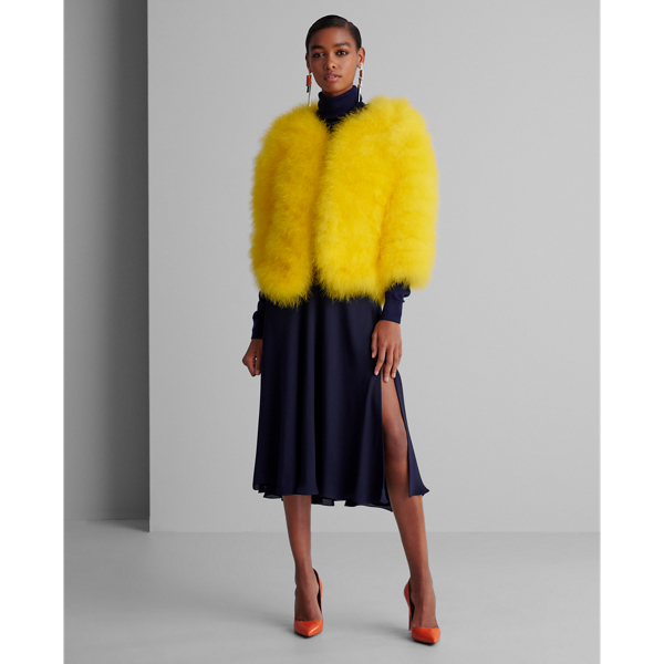 Canary Yellow Adalyn Marabou-Feather Coat Ralph Lauren Collection 3
