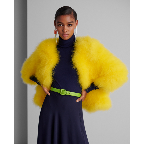 Canary Yellow Adalyn Marabou-Feather Coat Ralph Lauren Collection 4