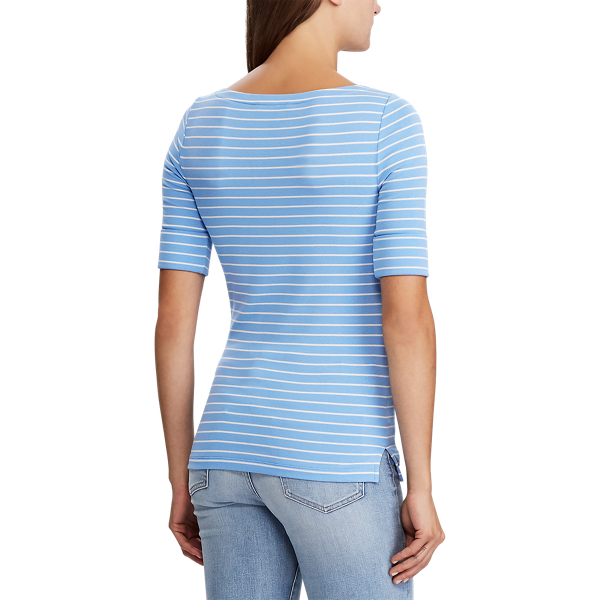 Top mit U-Boot-Ausschnitt aus Baumwollmischung Lauren in Eos-Blau/Mascarpone-Creme 4