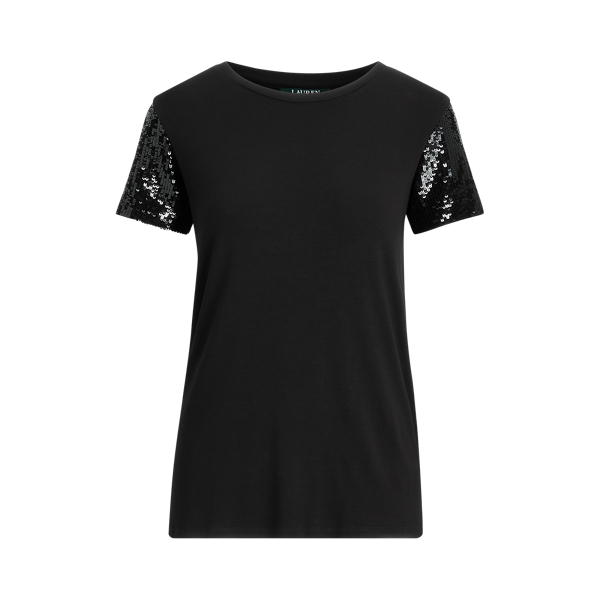Jersey Sequin-Sleeve Shirt Lauren 1