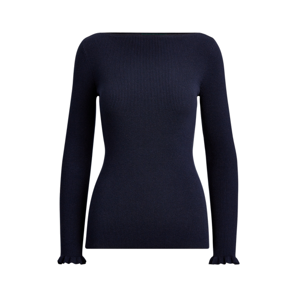 Ruffle-Cuff Ribbed Jumper